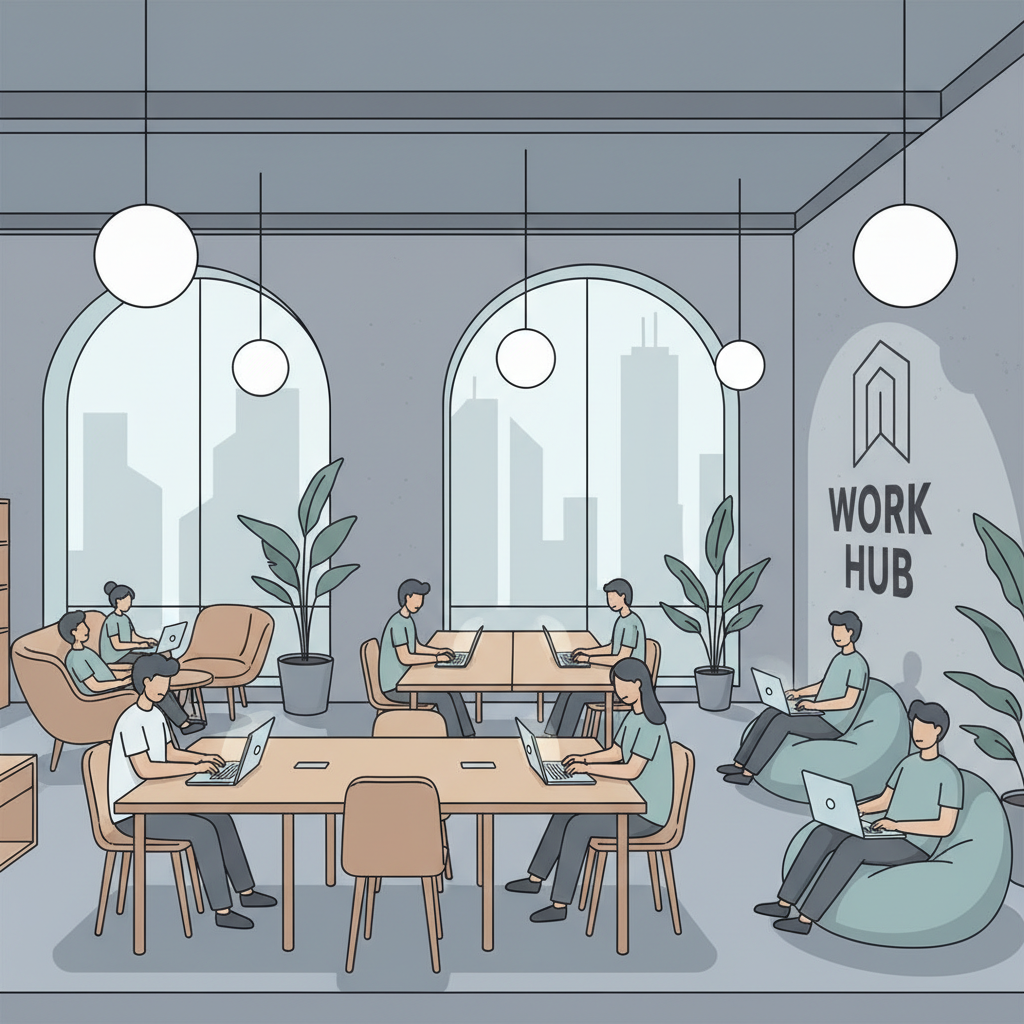 People working in a modern coworking space