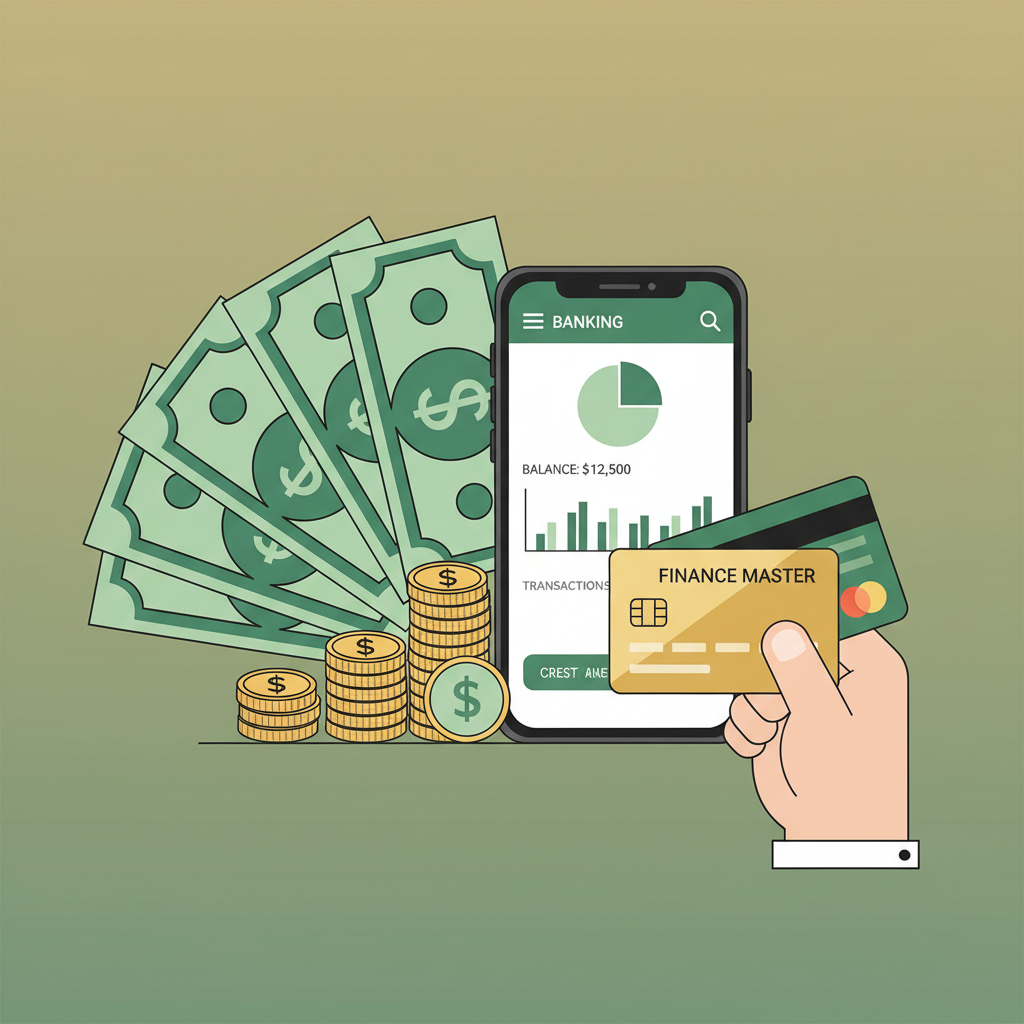 Various currencies and smartphone banking apps