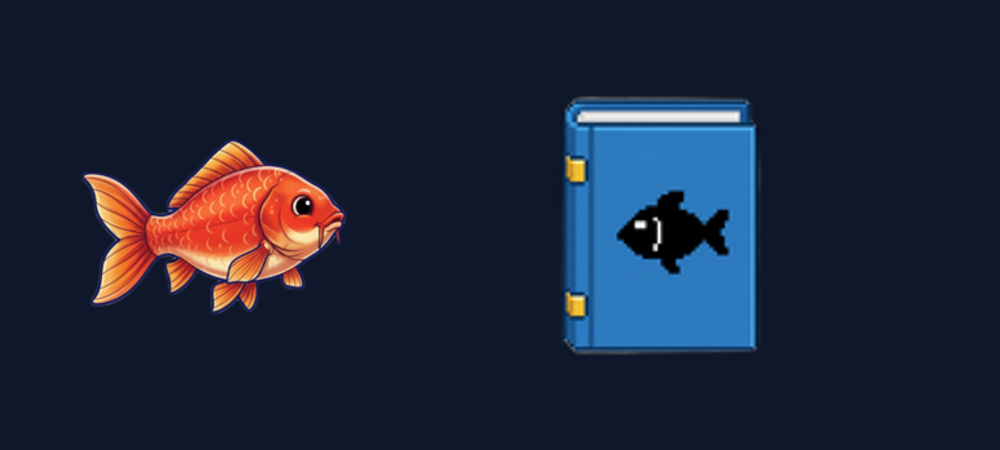 The official crucian carp illustration and the Fishpedia icon. A comparison image illustrating normal fish species versus fallback displays.